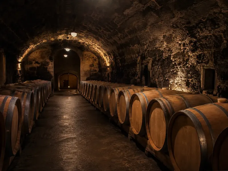 Underground limestone cellars of a Bordeaux château