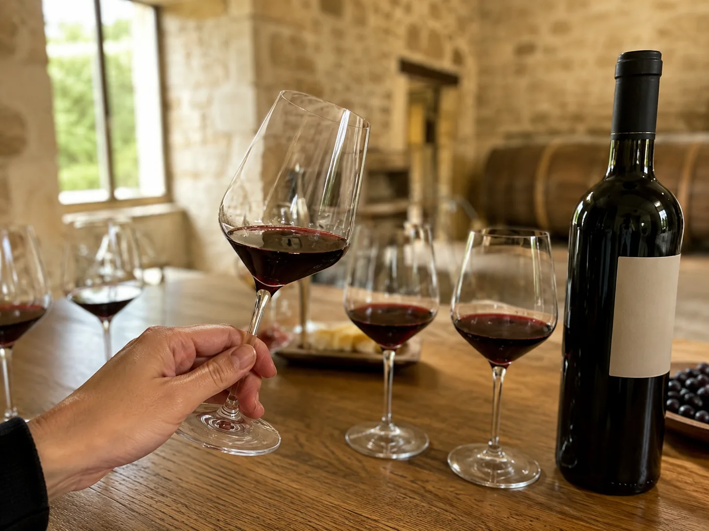 Wine glasses and tasting buckets at a winery visit