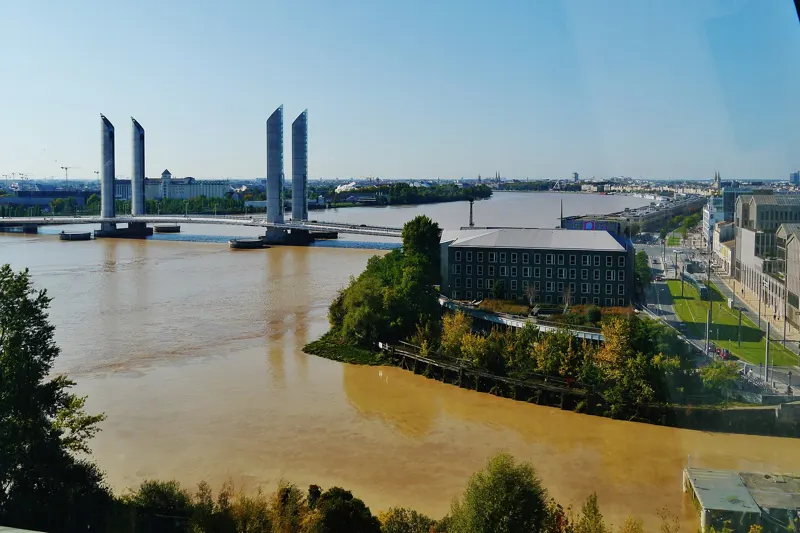 The Garonne from the Cité du Vin belvedere — the view your tasting glass comes with